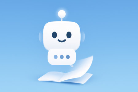 3d rendering of a cute robot with paper sheets on blue backgroundの素材