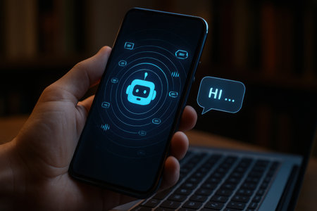 Smartphone screen displaying a smart home automation concept with a HUD iconの素材