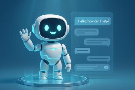 Chatbot with speech bubble. 3d illustration. Robot chat botの素材