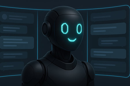 Robot with binary code on dark background. Artificial intelligence concept. 3D Renderingの素材