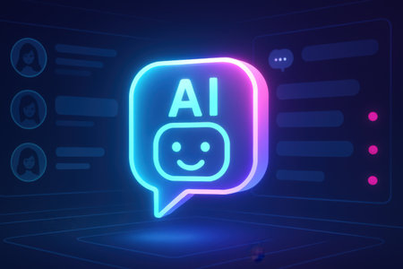 Neon speech bubble with smiley face on dark blue background. 3d renderingの素材