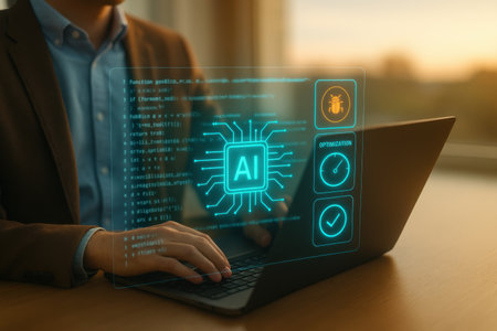 AI, Artificial intelligence, machine learning and modern computer technology concept. Businessman working with new modern computer.の素材