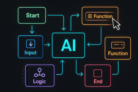 Illustration of an artificial intelligence (AI) concept with glowing iconsの素材