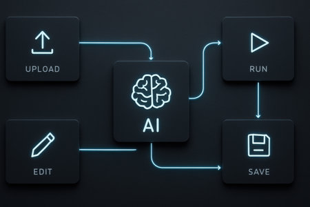 Artificial intelligence (AI) and machine learning concept with glowing iconsの素材