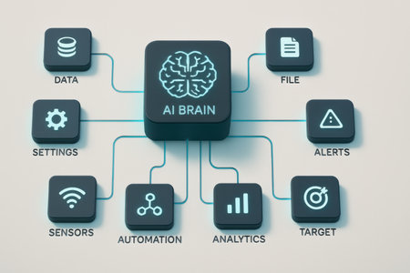 3D rendering of artificial intelligence and machine learning concept with icons on white backgroundの素材