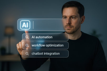 Handsome young man pressing a button on a touch screen interfaceの素材