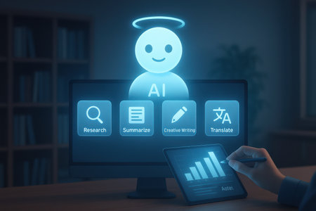 AI and Artificial intelligence (AI) on the virtual screen. Business concept.の素材