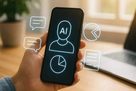 male hand holding a smartphone with speech bubbles on the screen, social media conceptの素材