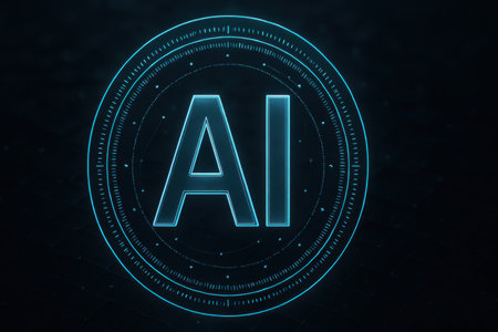 Neon AI symbol on dark background. Artificial intelligence concept. 3D Renderingの素材
