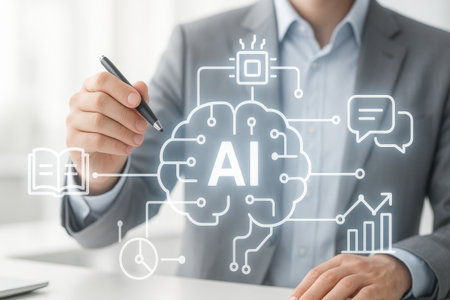 AI Artificial intelligence (AI) and machine learning concept. Businessman working with new modern computer.の素材