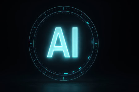 Neon neon alphabets on dark background. Artificial intelligence concept. 3D Renderingの素材
