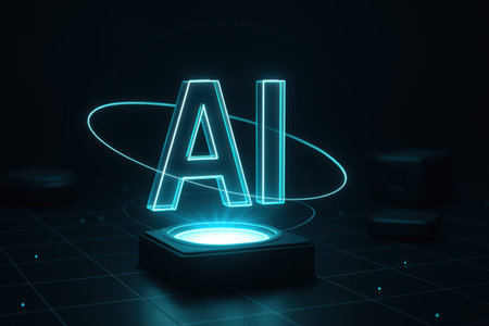 Glowing neon AI symbol on black background. Artificial intelligence concept. 3D Renderingの素材