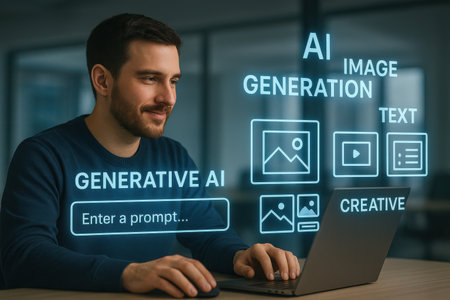 Man working on laptop at table in office. Business and technology concept.の素材
