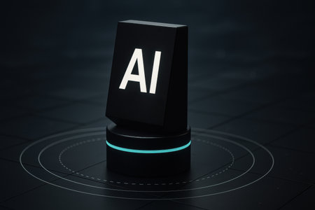 3d rendering of artificial intelligence (AI) concept with glowing button on black backgroundの素材