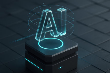 3D rendering of an artificial intelligence (AI) interface on a black backgroundの素材