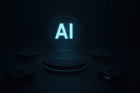 3d rendering of neon sign AI. Artificial intelligence concept. Computer digital drawing.の素材