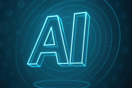 Glowing neon alphabets on blue background. 3D renderingの素材