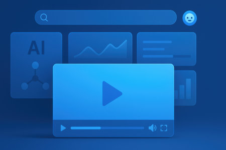 Illustration of a video player on a blue background with various iconsの素材