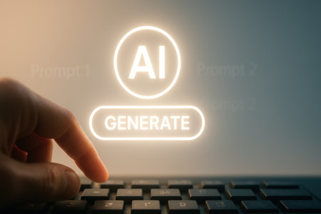 AI Learning and Artificial Intelligence (AI) concept. Businessman hand pressing button on keyboard.の素材