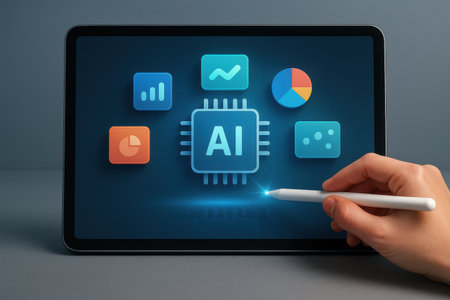 AI, Artificial intelligence and machine learning concept on modern digital tablet screen.の素材
