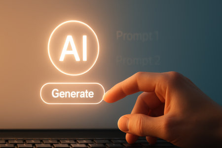 Hand touching the screen of laptop computer with an artificial intelligence (AI) symbolの素材