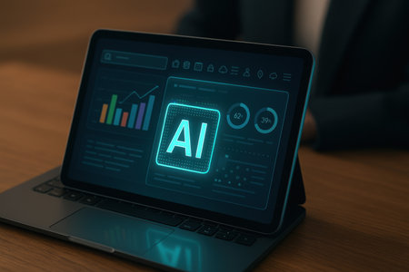 Businessman using laptop with artificial intelligence concept. 3d rendering.の素材