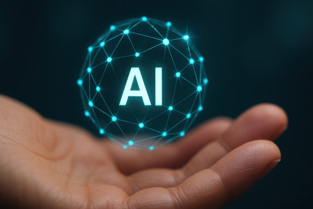 Businessman on blurred background using 3D rendering artificial intelligence AI interfaceの素材