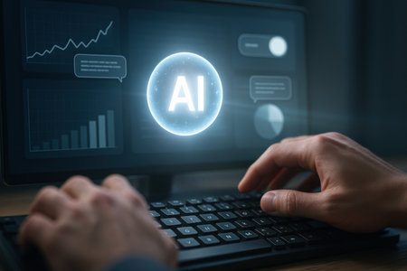 Businessman working on computer with artificial intelligence concept. 3D renderingの素材