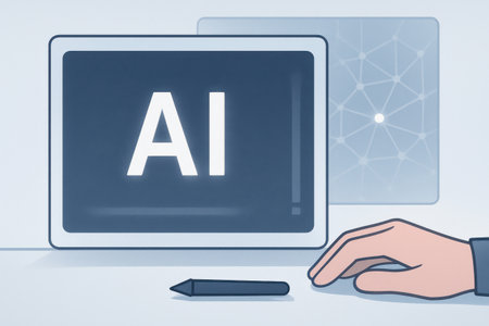 Illustration of a tablet computer with an artificial intelligence symbol on the screenの素材