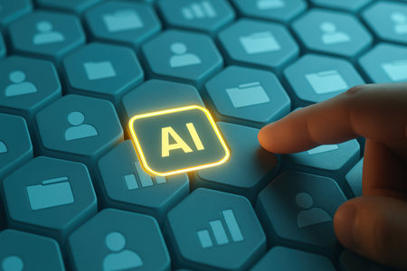 Information concept: Hand pressing AL button on computer keyboard background, 3d renderの素材