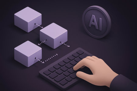 3d render of hand typing on a keyboard with the word AIの素材