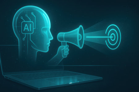 Human head with megaphone on blue background. Artificial intelligence concept. 3D Renderingの素材