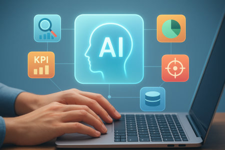 Man typing on laptop with artificial intelligence concept. 3D Renderingの素材