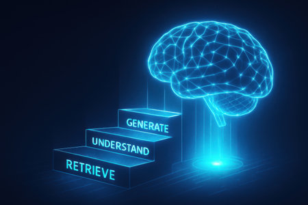 Creative glowing digital human brain on blue background. Future technology and AI concept. 3D Renderingの素材