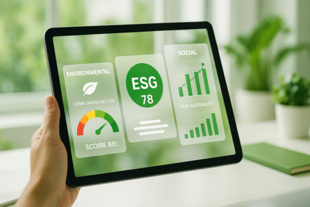 Female hands holding tablet with seo concept on screen. All screen graphics are made up.の素材