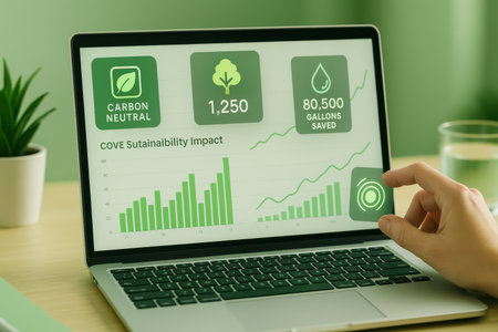 Ecology concept on the screen of a laptop with a green backgroundの素材