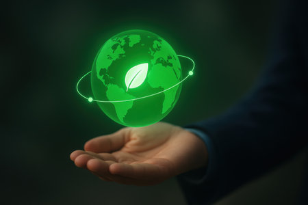 Businessman hand holding earth globe with green energy concept. 3D renderingの素材