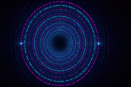 Abstract background with neon circles and lines. Vector illustration. Futuristic technology style.の素材