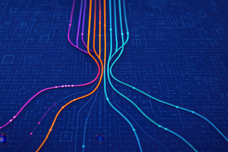 Futuristic technology circuit board with glowing lines. 3d renderingの素材