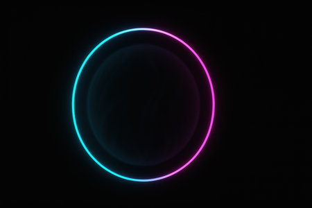 Neon circle with lines on a black background. 3d renderingの素材