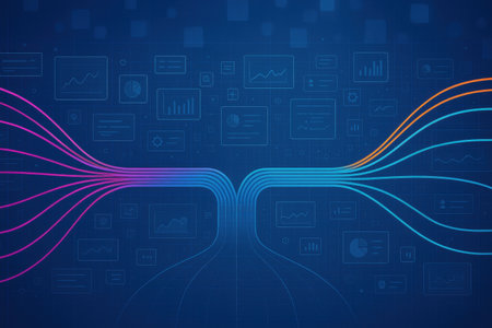 Abstract blue technology background with lines and icons. Vector Illustration.の素材