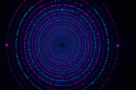 Neon abstract circle background. 3d rendering, 3d illustration.の素材