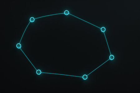 Neon hexagon on a dark background. 3d rendering.の素材