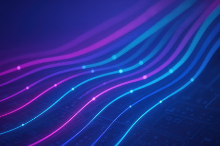 Futuristic technology wave background with glowing lines. Vector illustration.の素材