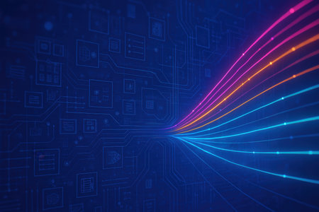 Abstract technology background with circuit board and glowing lines. Vector illustration.の素材