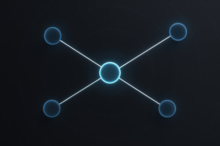 Illustration of a blue digital network on a dark background. Technology conceptの素材