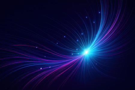 abstract blue background with glowing lines and particles. Vector illustration.の素材