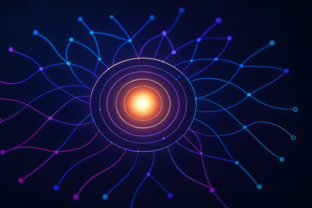 Science background, glowing lines and dots, vector illustration eps10の素材