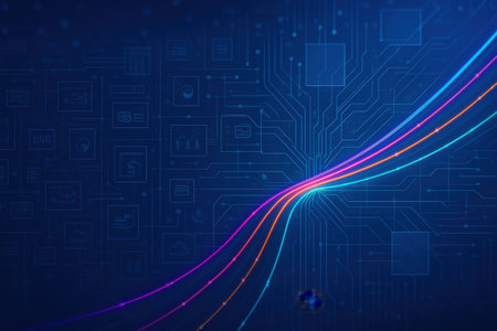 Abstract technology background with circuit board and glowing lines. Vector illustration.の素材