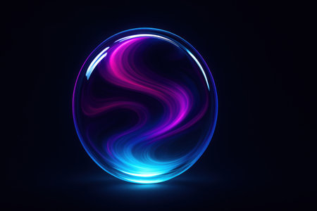 Glowing magic ball on dark background. Vector illustration. Magic concept.の素材